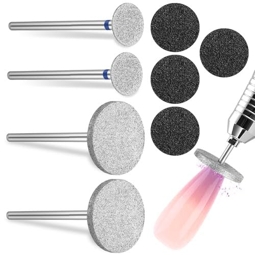 Dimeho Sanding Disc Nail Drill Bits - 4 Metal Bits + 4 Replaceable Sandpapers for Electric Foot Files Avelisse