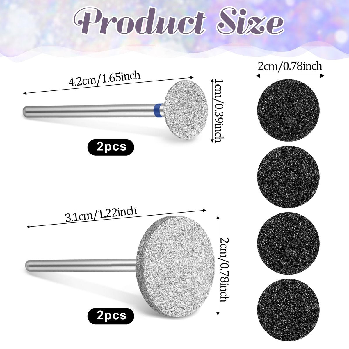 Dimeho Sanding Disc Nail Drill Bits - 4 Metal Bits + 4 Replaceable Sandpapers for Electric Foot Files Avelisse