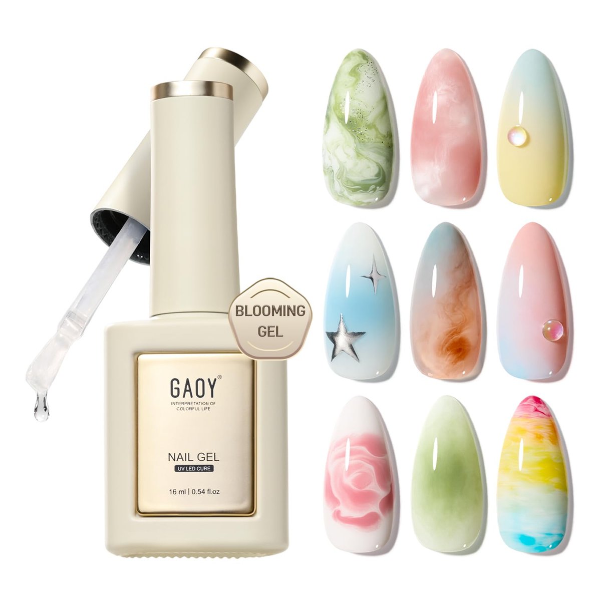 GAOY Blooming Gel Nail Polish – 16ml Clear Spreading Effect Gel for Nail Art, Soak Off UV Light Cure - görsel 2