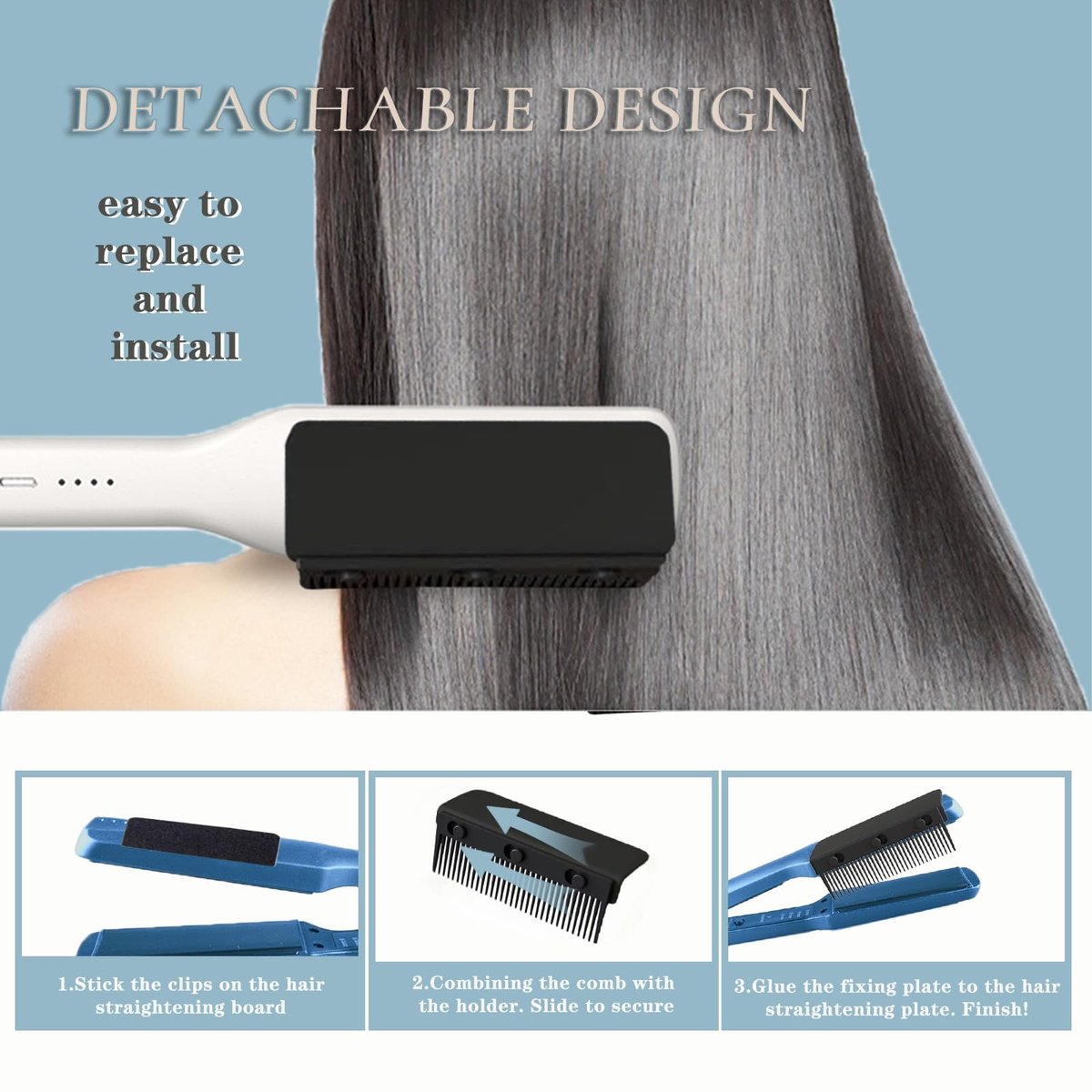 Dladhict Flat Iron Attachment - Removable Hair Straightener Comb for Black Hair, Compact Styling Tool for Professional or Home Use (Black) Avelisse