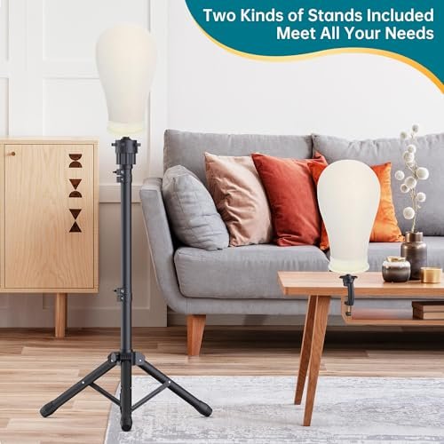 Retbtnm Wig Stand with Head 50 Inches - Height Adjustable Metal Tripod Wig Stand with 22-Inch Mannequin Head for Wig Display, Making, and Styling Avelisse