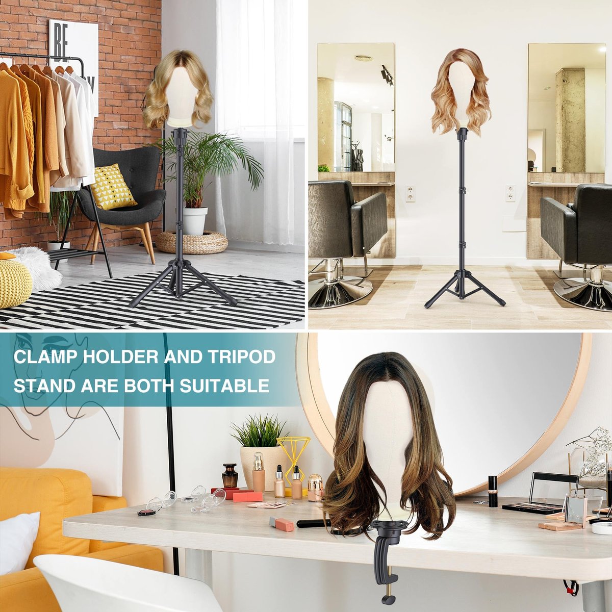 Retbtnm Wig Stand with Head 50 Inches - Height Adjustable Metal Tripod Wig Stand with 22-Inch Mannequin Head for Wig Display, Making, and Styling Avelisse