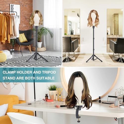 Retbtnm Wig Stand with Head 50 Inches - Height Adjustable Metal Tripod Wig Stand with 22-Inch Mannequin Head for Wig Display, Making, and Styling Avelisse