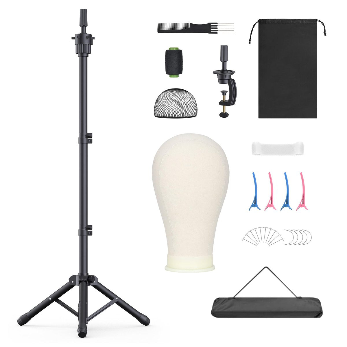 Retbtnm Wig Stand with Head 50 Inches - Height Adjustable Metal Tripod Wig Stand with 22-Inch Mannequin Head for Wig Display, Making, and Styling Avelisse