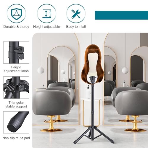 Retbtnm Wig Stand with Head 50 Inches - Height Adjustable Metal Tripod Wig Stand with 22-Inch Mannequin Head for Wig Display, Making, and Styling Avelisse