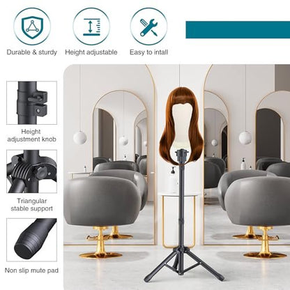 Retbtnm Wig Stand with Head 50 Inches - Height Adjustable Metal Tripod Wig Stand with 22-Inch Mannequin Head for Wig Display, Making, and Styling Avelisse