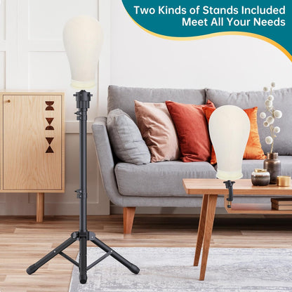 Retbtnm Wig Stand with Head 50 Inches - Height Adjustable Metal Tripod Wig Stand with 22-Inch Mannequin Head for Wig Display, Making, and Styling Avelisse