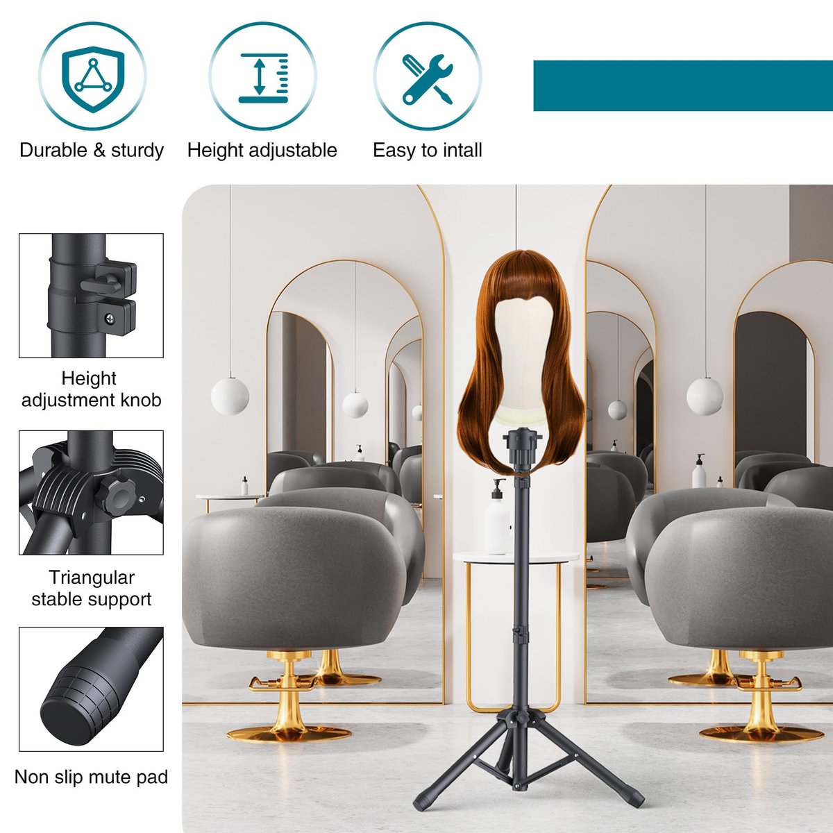 Retbtnm Wig Stand with Head 50 Inches - Height Adjustable Metal Tripod Wig Stand with 22-Inch Mannequin Head for Wig Display, Making, and Styling Avelisse