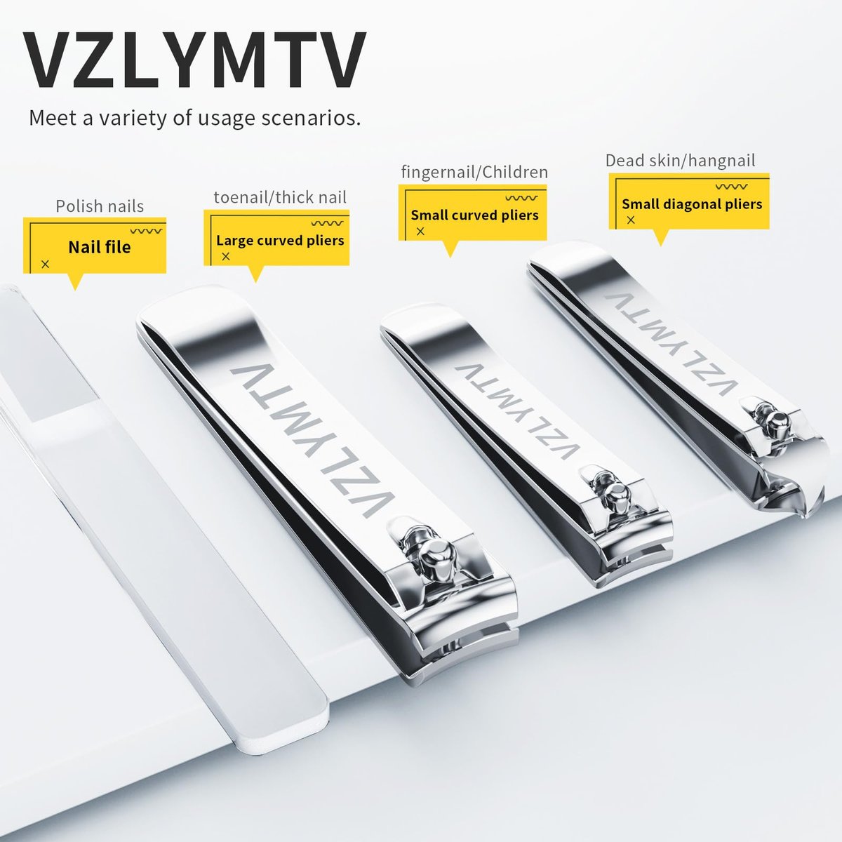VZLYMTV Nail Clippers 4-Pieces Sharp Set – Stainless Steel Toenail Clippers for Men & Women, Professional Nail Trimmer for Seniors (Silver) - görsel 3