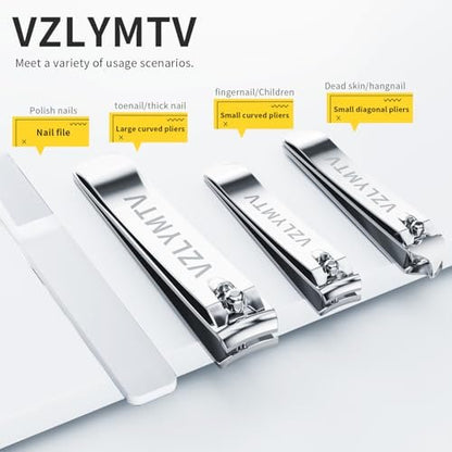 VZLYMTV Nail Clippers 4-Pieces Sharp Set – Stainless Steel Toenail Clippers for Men & Women, Professional Nail Trimmer for Seniors (Silver)