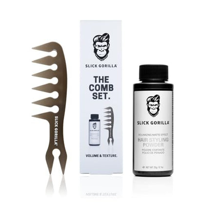 Slick Gorilla Hair Styling Texture Powder and Texture Comb - Matte Hair Powder for Men & Carbon Wide Tooth Comb for Volume, Thickening, Hold - Non-Greasy Men's Styling Products Avelisse