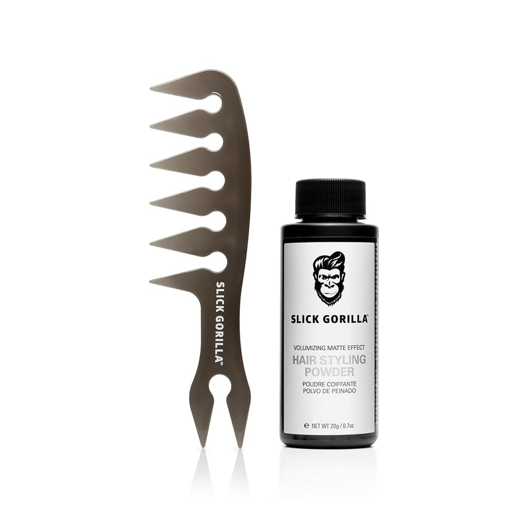 Slick Gorilla Hair Styling Texture Powder and Texture Comb - Matte Hair Powder for Men & Carbon Wide Tooth Comb for Volume, Thickening, Hold - Non-Greasy Men's Styling Products Avelisse