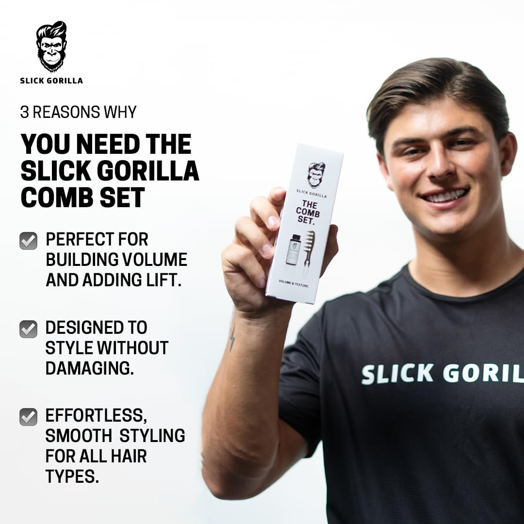 Slick Gorilla Hair Styling Texture Powder and Texture Comb - Matte Hair Powder for Men & Carbon Wide Tooth Comb for Volume, Thickening, Hold - Non-Greasy Men's Styling Products Avelisse