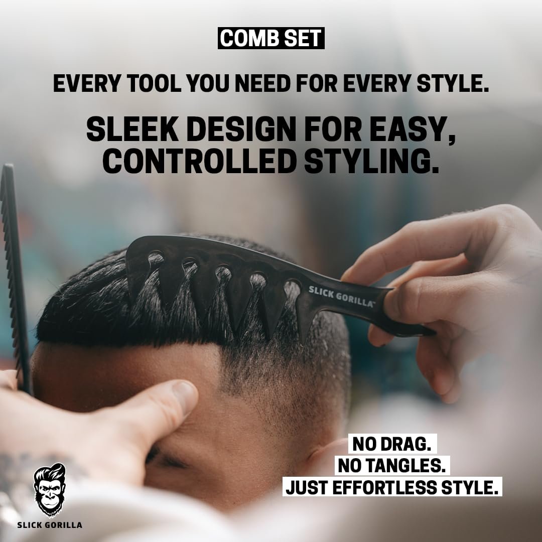 Slick Gorilla Hair Styling Texture Powder and Texture Comb - Matte Hair Powder for Men & Carbon Wide Tooth Comb for Volume, Thickening, Hold - Non-Greasy Men's Styling Products Avelisse