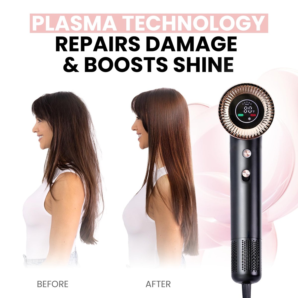 ELLA BELLA® Compact Plasma Hair Dryer – Advanced Titanium Blow Dryer with Digital Display, Low Noise, Diffuser & Nozzle, Luxury Velvet Travel Bag for All Hair Types Avelisse