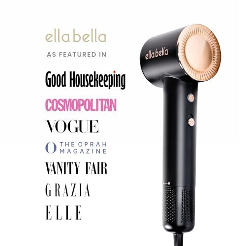 ELLA BELLA® Compact Plasma Hair Dryer – Advanced Titanium Blow Dryer with Digital Display, Low Noise, Diffuser & Nozzle, Luxury Velvet Travel Bag for All Hair Types Avelisse