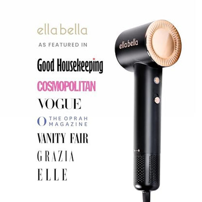 ELLA BELLA® Compact Plasma Hair Dryer – Advanced Titanium Blow Dryer with Digital Display, Low Noise, Diffuser & Nozzle, Luxury Velvet Travel Bag for All Hair Types Avelisse