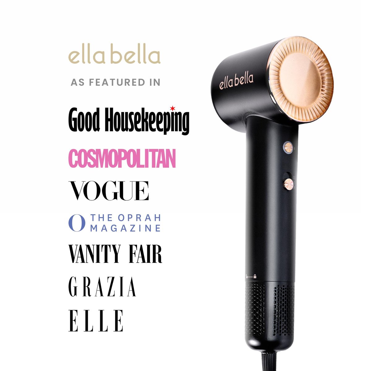 ELLA BELLA® Compact Plasma Hair Dryer – Advanced Titanium Blow Dryer with Digital Display, Low Noise, Diffuser & Nozzle, Luxury Velvet Travel Bag for All Hair Types Avelisse