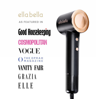 ELLA BELLA® Compact Plasma Hair Dryer – Advanced Titanium Blow Dryer with Digital Display, Low Noise, Diffuser & Nozzle, Luxury Velvet Travel Bag for All Hair Types Avelisse
