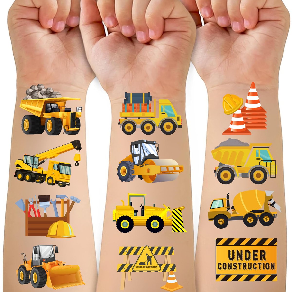 50-Piece Cars and Trucks Temporary Tattoos for Kids – Construction Vehicle Tattoo Set for Parties, Birthdays, and Party Bag Fillers - görsel 1