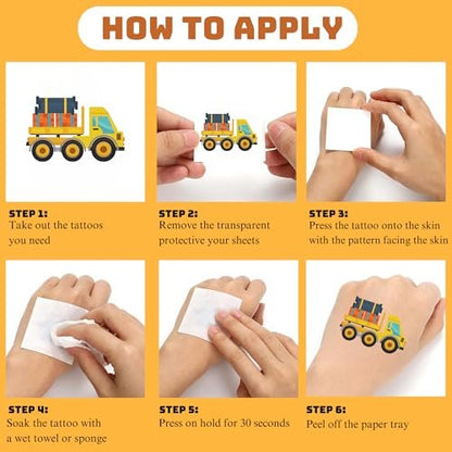 50-Piece Cars and Trucks Temporary Tattoos for Kids – Construction Vehicle Tattoo Set for Parties, Birthdays, and Party Bag Fillers