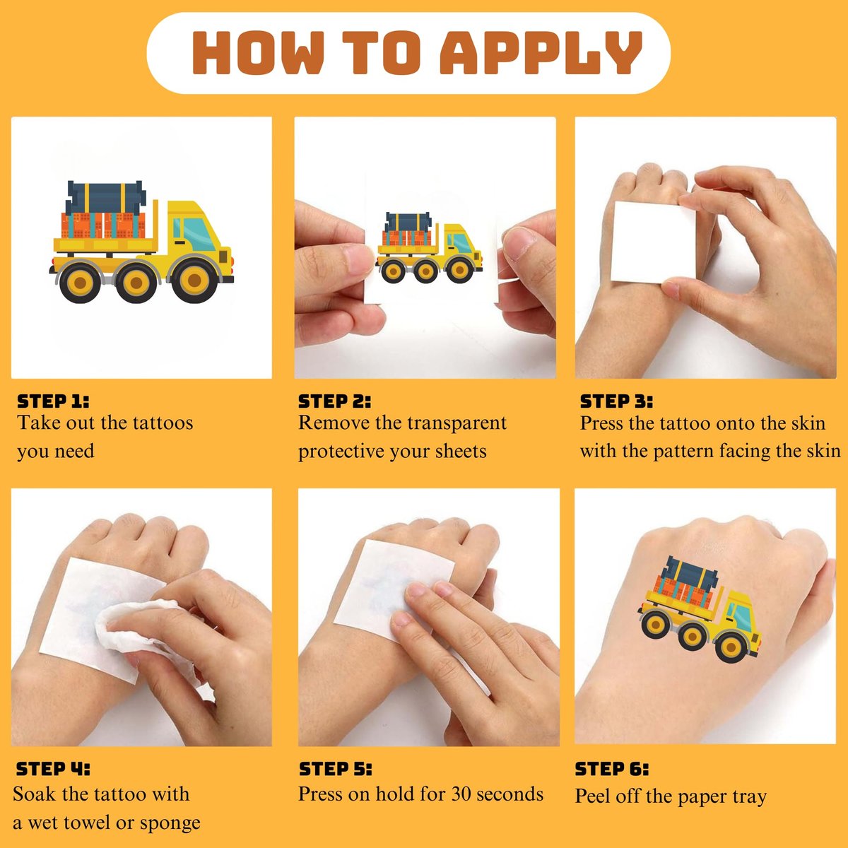 50-Piece Cars and Trucks Temporary Tattoos for Kids – Construction Vehicle Tattoo Set for Parties, Birthdays, and Party Bag Fillers - görsel 11