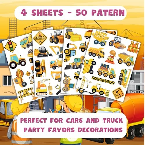 50-Piece Cars and Trucks Temporary Tattoos for Kids – Construction Vehicle Tattoo Set for Parties, Birthdays, and Party Bag Fillers - görsel 6