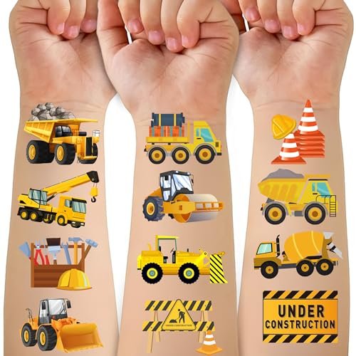 50-Piece Cars and Trucks Temporary Tattoos for Kids – Construction Vehicle Tattoo Set for Parties, Birthdays, and Party Bag Fillers - görsel 2