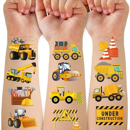 50-Piece Cars and Trucks Temporary Tattoos for Kids – Construction Vehicle Tattoo Set for Parties, Birthdays, and Party Bag Fillers