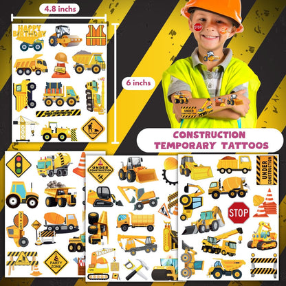 50-Piece Cars and Trucks Temporary Tattoos for Kids – Construction Vehicle Tattoo Set for Parties, Birthdays, and Party Bag Fillers