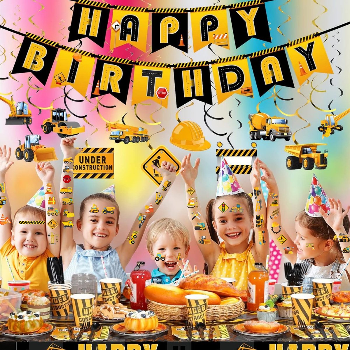 50-Piece Cars and Trucks Temporary Tattoos for Kids – Construction Vehicle Tattoo Set for Parties, Birthdays, and Party Bag Fillers - görsel 9