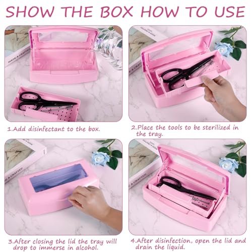 Gusnilo Sanitizing Tray - Disinfectant Container for Nail Tools, Hair Salon & Spa (Clear Lid, Pink) - görsel 8