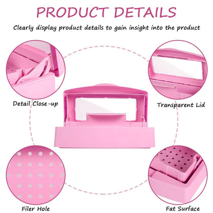 Gusnilo Sanitizing Tray - Disinfectant Container for Nail Tools, Hair Salon & Spa (Clear Lid, Pink)