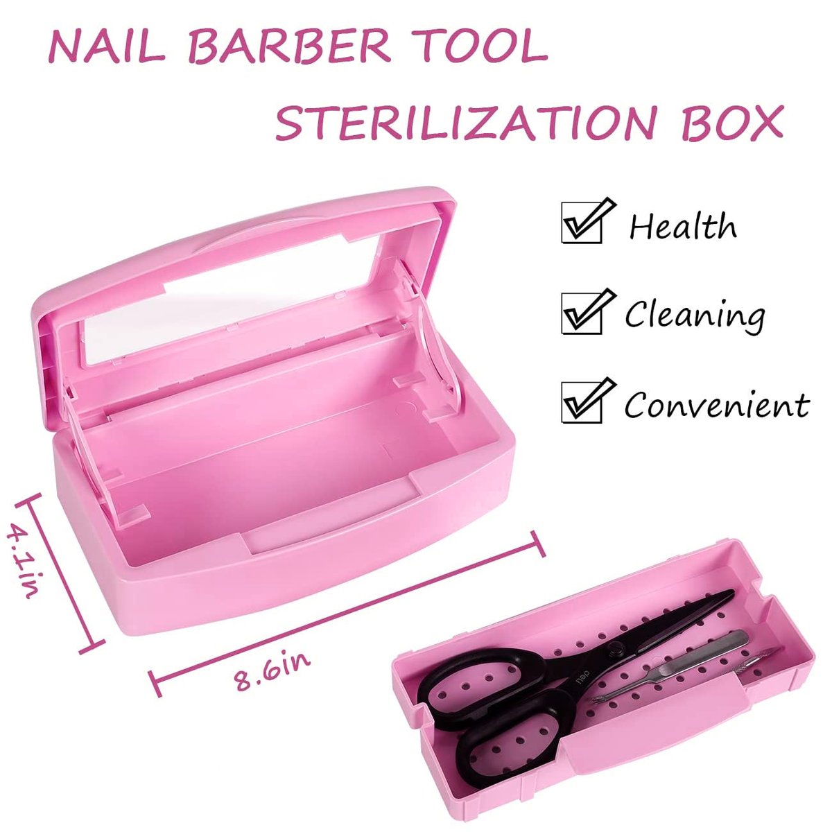 Gusnilo Sanitizing Tray - Disinfectant Container for Nail Tools, Hair Salon & Spa (Clear Lid, Pink) - görsel 3
