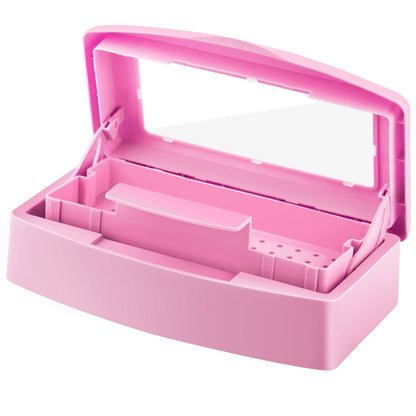 Gusnilo Sanitizing Tray - Disinfectant Container for Nail Tools, Hair Salon & Spa (Clear Lid, Pink)
