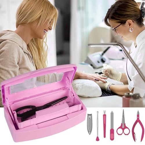 Gusnilo Sanitizing Tray - Disinfectant Container for Nail Tools, Hair Salon & Spa (Clear Lid, Pink) - görsel 14