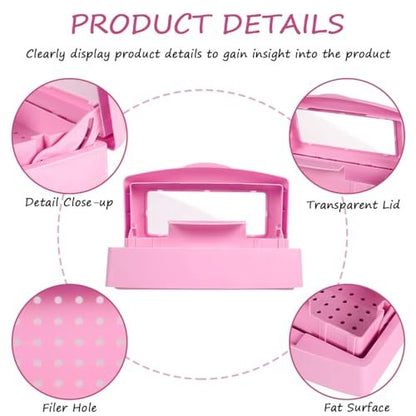 Gusnilo Sanitizing Tray - Disinfectant Container for Nail Tools, Hair Salon & Spa (Clear Lid, Pink)