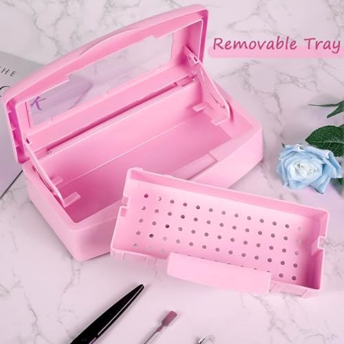 Gusnilo Sanitizing Tray - Disinfectant Container for Nail Tools, Hair Salon & Spa (Clear Lid, Pink) - görsel 12