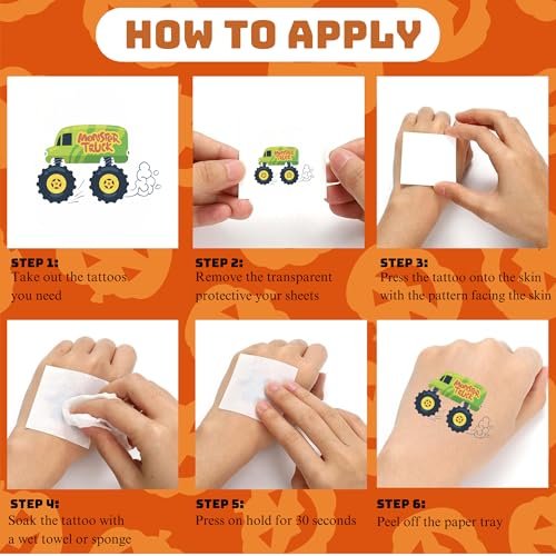 50 PCS Monster Trucks Temporary Tattoos for Kids - Monster Truck Fake Tattoos for Birthday Party Supplies, Racing Car Checkered Flag Trophy Flame Tattoo Stickers for Boys Girls Party Bag Filler - görsel 11