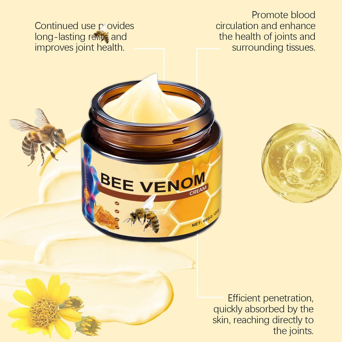 OSFRIAGE Bee Venom Joint Gel – Professional Strength Joint & Bone Cream for Back, Knee, Hands, Neck, Feet (2-Pack, 60g Each) Avelisse
