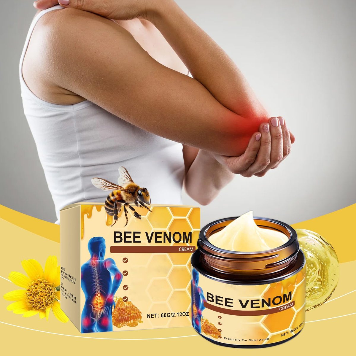 OSFRIAGE Bee Venom Joint Gel – Professional Strength Joint & Bone Cream for Back, Knee, Hands, Neck, Feet (2-Pack, 60g Each) Avelisse