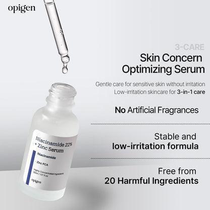 opigen Niacinamide 22% + Zinc Serum for Face – Pore Reducer, Acne Control, Skin Balancing, Korean Skincare, 1 oz