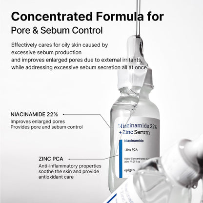 opigen Niacinamide 22% + Zinc Serum for Face – Pore Reducer, Acne Control, Skin Balancing, Korean Skincare, 1 oz