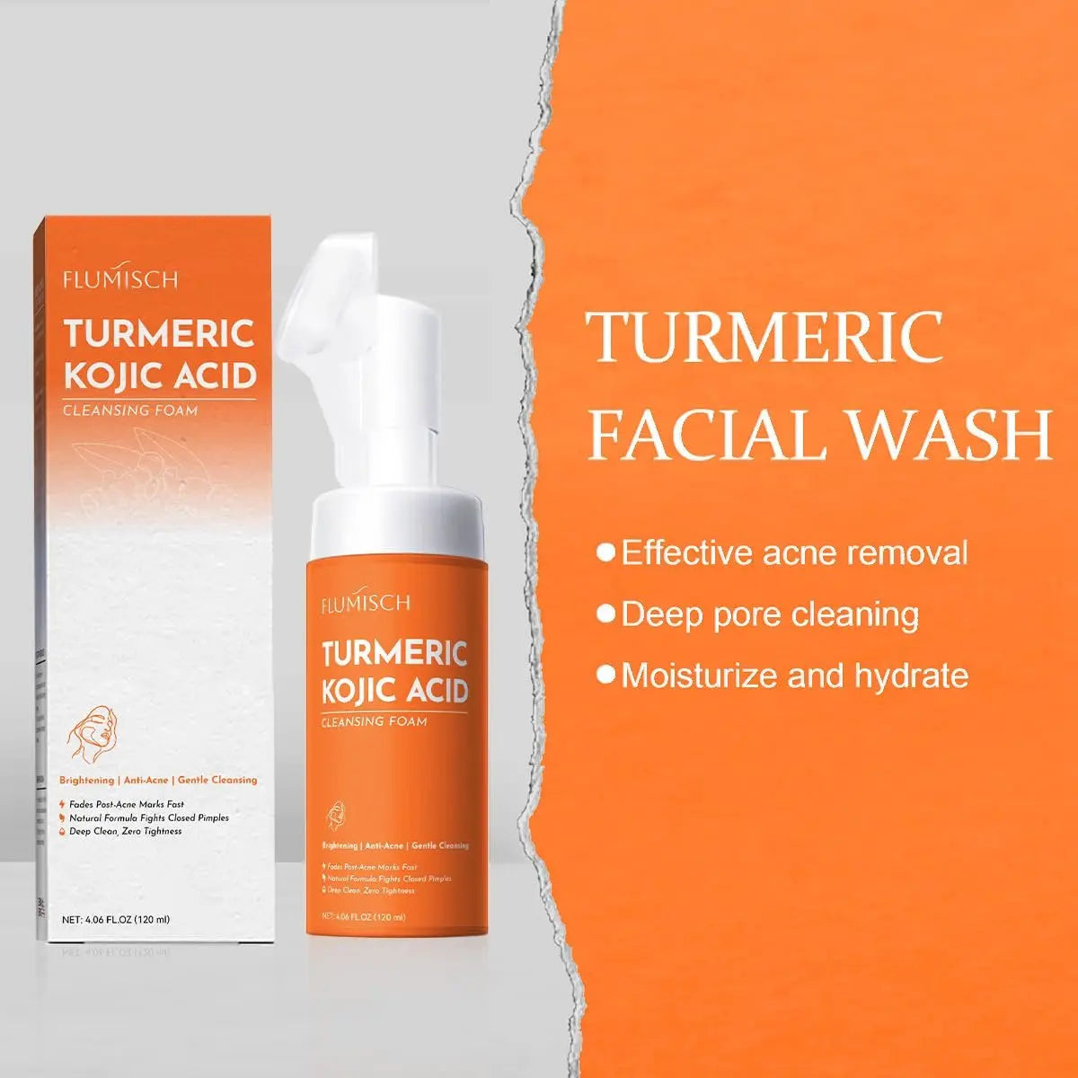FluMisch Turmeric Kojic Acid Facial Cleanser - Brightening Foaming Face Wash with Soft Massage Heads, Exfoliating Kojic Acid Cleanser for Dark Spots, 4.23 oz Avelisse