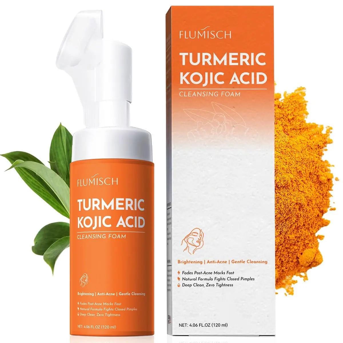 FluMisch Turmeric Kojic Acid Facial Cleanser - Brightening Foaming Face Wash with Soft Massage Heads, Exfoliating Kojic Acid Cleanser for Dark Spots, 4.23 oz Avelisse
