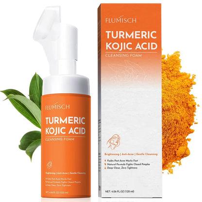 FluMisch Turmeric Kojic Acid Facial Cleanser - Brightening Foaming Face Wash with Soft Massage Heads, Exfoliating Kojic Acid Cleanser for Dark Spots, 4.23 oz Avelisse