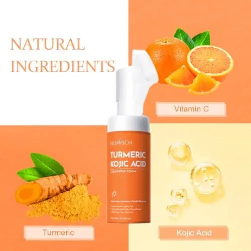FluMisch Turmeric Kojic Acid Facial Cleanser - Brightening Foaming Face Wash with Soft Massage Heads, Exfoliating Kojic Acid Cleanser for Dark Spots, 4.23 oz Avelisse