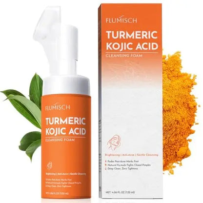 FluMisch Turmeric Kojic Acid Facial Cleanser - Brightening Foaming Face Wash with Soft Massage Heads, Exfoliating Kojic Acid Cleanser for Dark Spots, 4.23 oz Avelisse