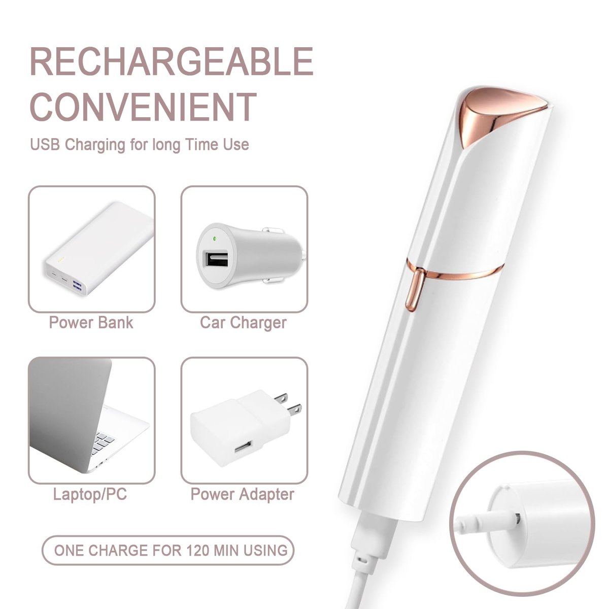 Tuokiy Facial Hair Removal for Women - Painless Face Shaver, USB Rechargeable, White - görsel 9