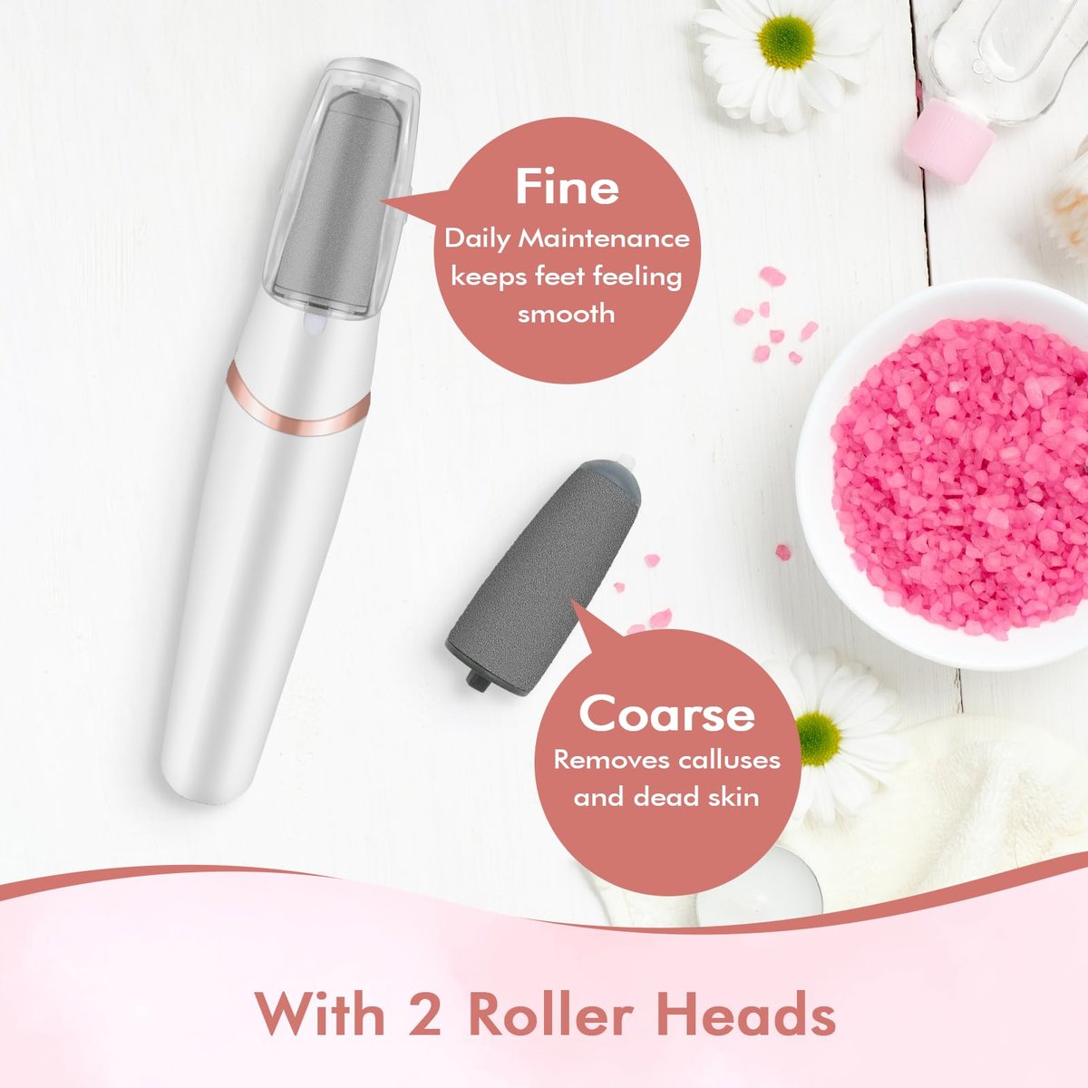 Professional Electric Foot File and Callus Remover - Smooth Cracked, Hard, Dead Skin with 2 Grinding Heads & Cleaning Brush - görsel 8